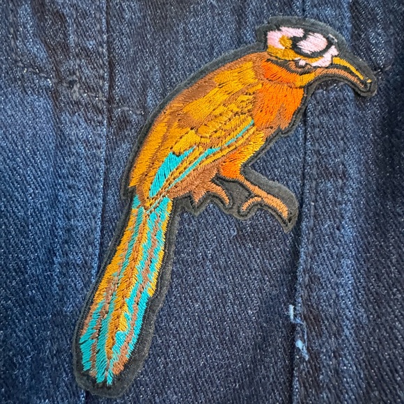 NY Collection Denim Jacket Sz L Blue Dark Wash 100% Cotton Embroidered Patchwork - Picture 13 of 16